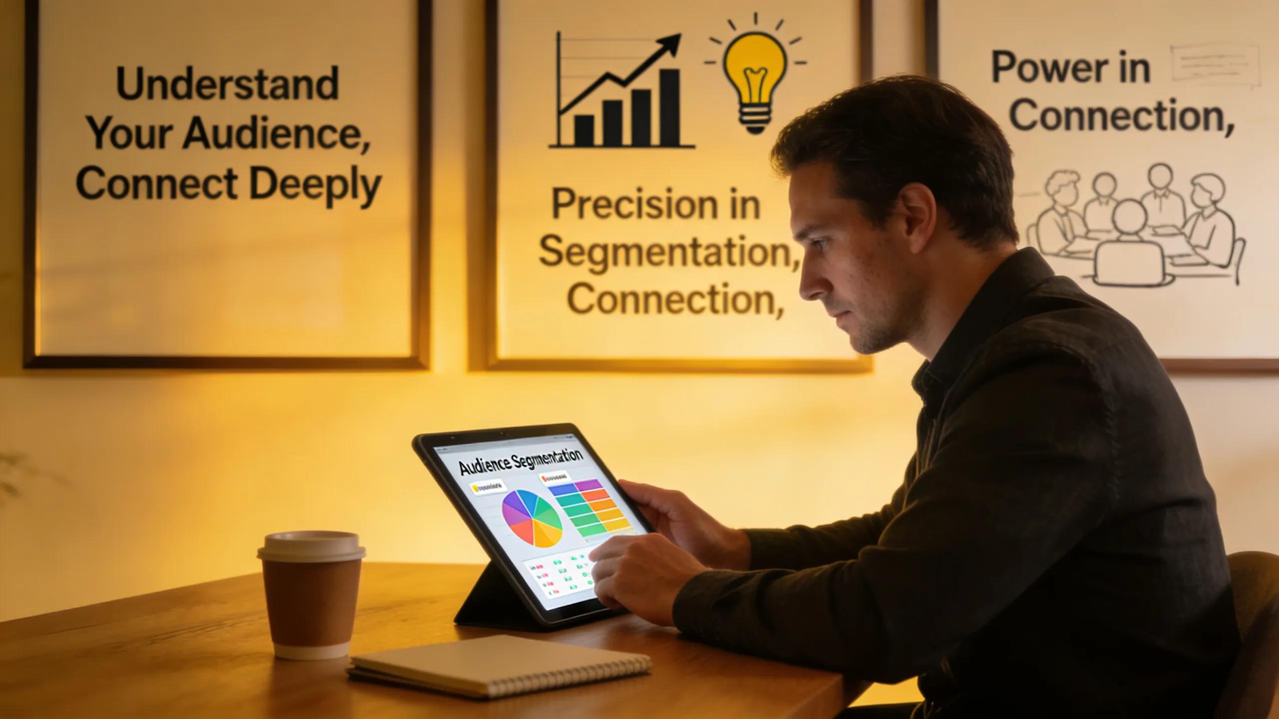 Coach analyzing audience segmentation techniques on a tablet, showcasing effective ad targeting strategies
