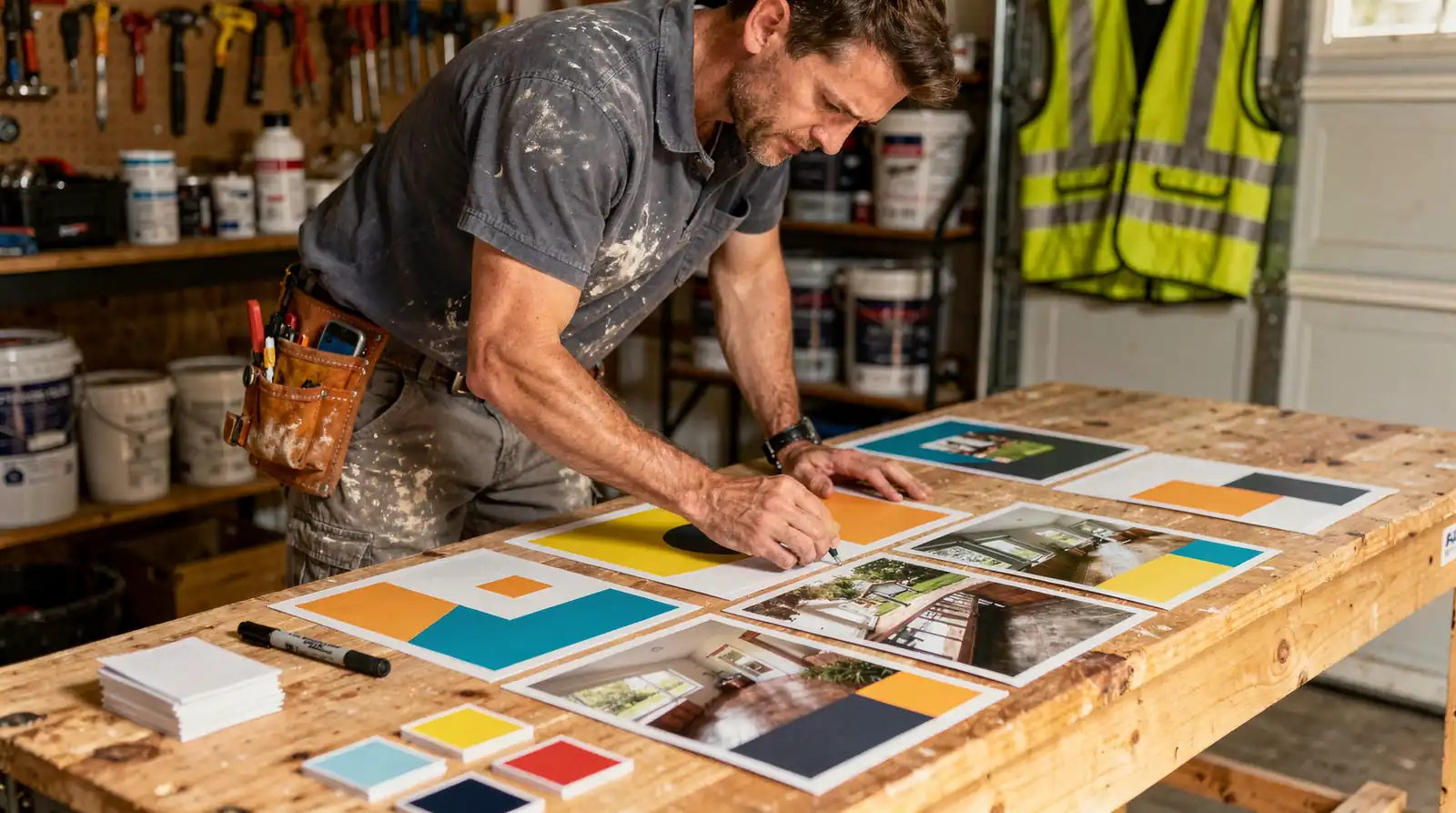 Contractor on a service call reviewing lead-tracking data on a tablet